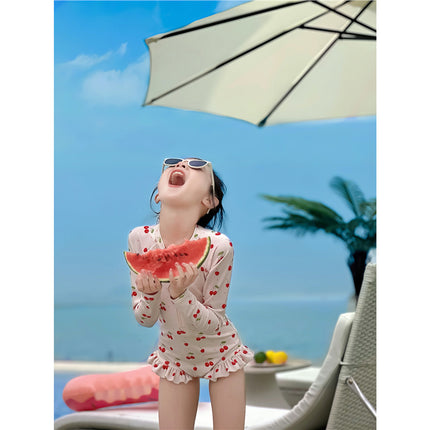 66 Princess Girls' Swimsuit 2025 New Style Cute Long-Sleeved Swimsuit for Girls Sunscreen Quick-Drying Beach Swimming Clothes