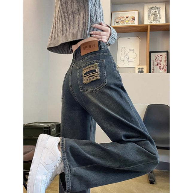 Vintage Slim Look Wide Leg Jeans Women's Fashionable All-match Korean Style High Waist Design Sense Casual Narrow Straight Long Pants