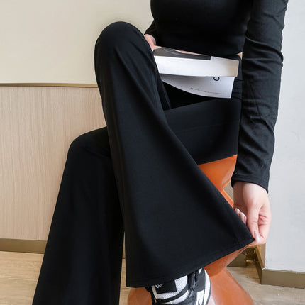 Black Micro Shark Pants Women's High Waist Pants Slim-fit Mop Pants Dose-fit Trousers Loose Fashionable Spring and Autumn Flared Pants
