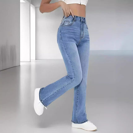 Source Factory 2025 New High-Waisted Straight-Leg Light Blue Jeans Women's Long Pants Cross-Border Foreign Trade Selection