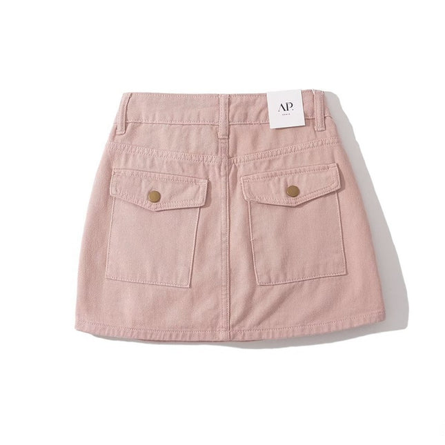 American Retro High Waist Hot Girl Denim Skirt Women's Spring and Summer New Overalls Overskirt Design Sense Slimming A- line Short Skirt