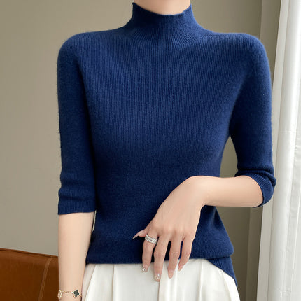 First-Line Readymade Clothing Autumn and Winter New Half Sleeve Half Turtleneck Sweater Women's Outer Wear Slim-Fit Tight Inner Knitted Base Shirt