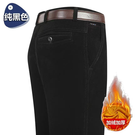Autumn and Winter fleece-lined Thick Men's Corduroy Pants Middle-aged Men's Casual High Waist Loose Pants Middle-aged Pants