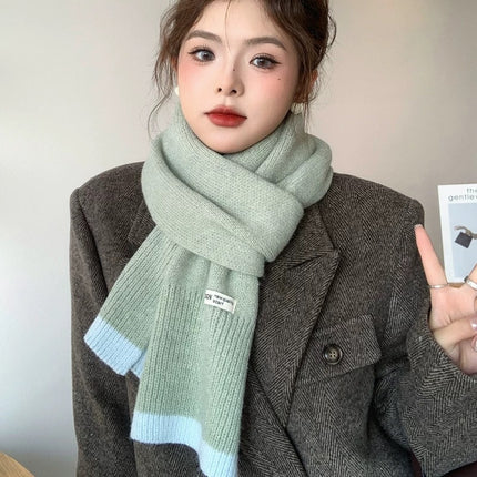 New Korean Style All-match Knitted Contrast Color Soft Waxy Scarf Women's Winter Fashion All-match Warm Student Thick Scarf Cold-proof