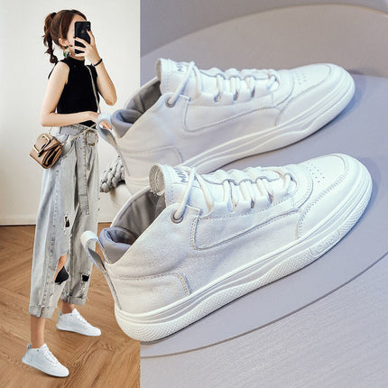Genuine Leather White Sneakers for Women 2025 Spring and Autumn New Style Versatile Casual Shoes High-Top Soft Sole Comfortable Sneakers