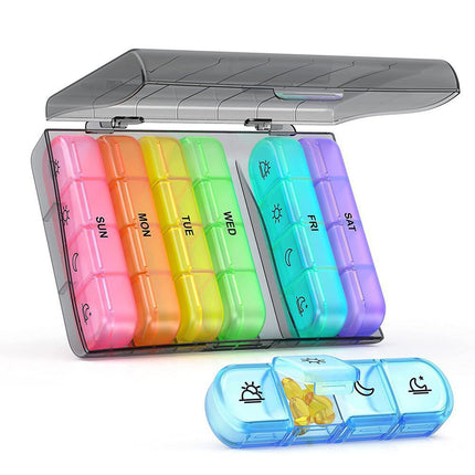Amazon Seven Days a Week 21-Compartment Black Portable Medicine Box Classification Box for the Elderly to Carry Medicine Box