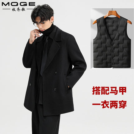 Autumn and Winter New Men's Handmade Double-Sided Woolen Outwear Double-Breasted Velvet Removable Liner Woolen Outwear Men's Outwear