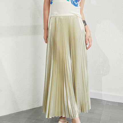 Original Design New Style Stylish Stretch Waist Pleated Skirt Metal Wire Summer Draping Smart A- line Skirt for Women