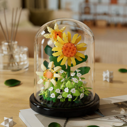 Compatible with Lego Forever Flower Sunflower Rose Fleshy Potted Plants Assembled Building Blocks Toy Valentine's Day Gift for Girls
