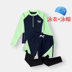 6018#Navy blue split swimsuit + swimming cap / Size 100 (height about 90cm)
