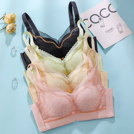 Small Chest Push-up Underwear Women's Thin Upper Collocable Parm Anti-sagging No Steel Ring Summer Hole Cup Lace Bra