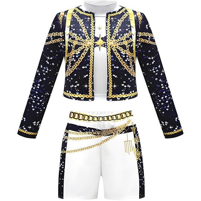 K-Pop Hunter Witch Group Cosplay Costume Rumi Zoy Mirah Black Gold Stage Performance Costume for Korean Children