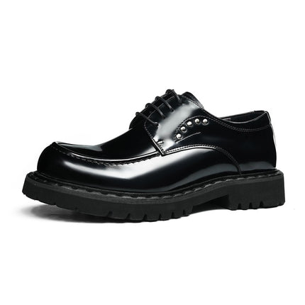 Men's Genuine Leather Business Formal Loafers with Thick Soles, Breathable Derby Shoes with a Glossy Finish
