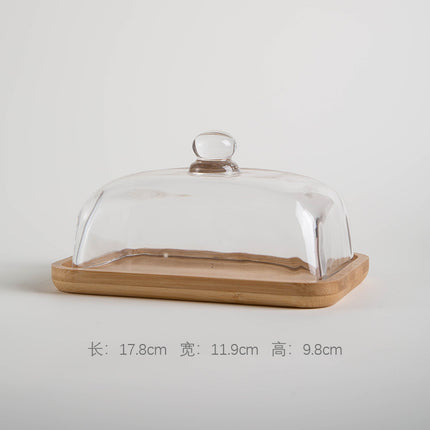 Bamboo and Wood Cake Plate Transparent Glass Display Dinner Plate Dessert Cake Western Food Plate with Table Cream Plate Cross-border Foreign Trade