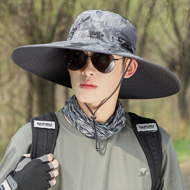 Summer big brim Hat sun protection windproof fisherman hat men and women outdoor mountaineering fishing sun hat mesh breathable sun hat