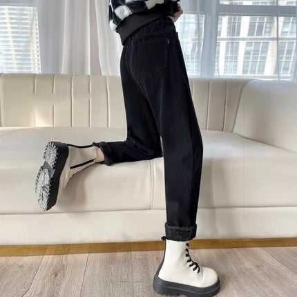 fleece-lined Thickened Harlan Jeans Women's Fashion All-match New High Waist Slimming Loose Casual Turnip Pants