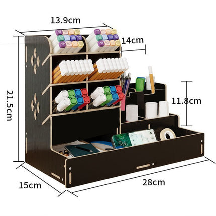 Wooden Pen Holder Storage Box Large Capacity Nordic Creative Fashion Multi-Compartment Pen Holder Office Desktop Storage Shelf