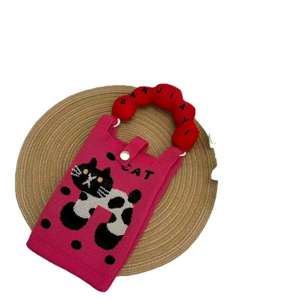 Cartoon Cute Mobile Phone Bag, Cute and Versatile Handbag, Mini Knitted Small Tote Bag, Shoulder Bag, Crossbody Handbag