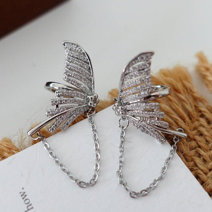 Fishtail Butterfly Ear Clip Tassel Design Niche Earrings Exquisite and Versatile Sweet Cool Cold Style Earrings Yiwu Wholesale