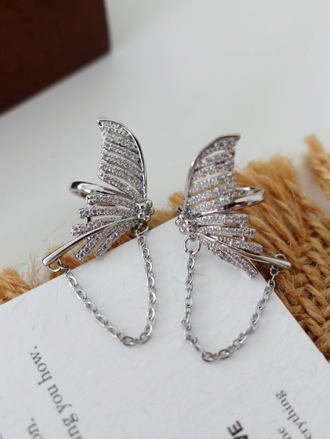 Fishtail Butterfly Ear Clip Tassel Design Niche Earrings Exquisite and Versatile Sweet Cool Cold Style Earrings Yiwu Wholesale