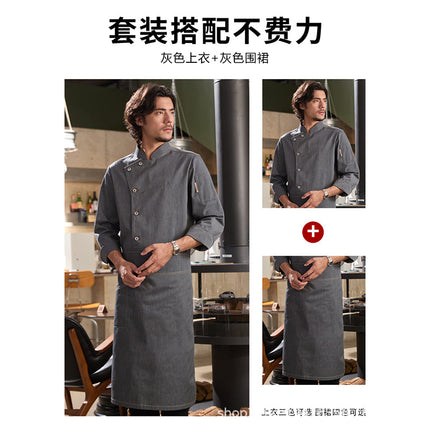 Tesmei Chef Overalls for Men and Women Long-Sleeved Restaurant Catering Baking Kitchen Chef Chef Uniforms Hotel Chef Uniforms Fashion