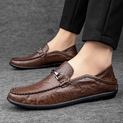 Men's Shoes 2024 Winter New Business Men's Casual Leather Shoes Fashion Soft Sole Slip-on Lazy Black Bean Shoes