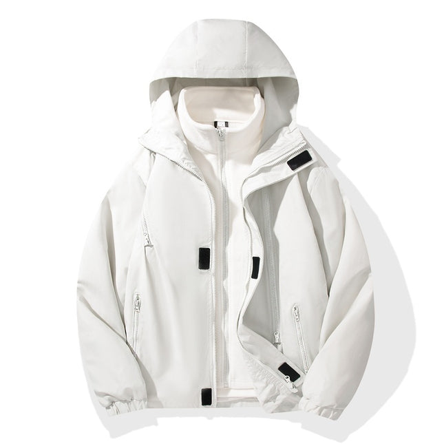 Three-In-One Couple Jacket Outdoor Single-Layer Windbreaker Jacket Men's Velvet Thickened Windproof Women's Camping Mountaineering Travel