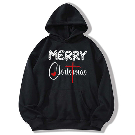 in stock foreign trade cross-border Christmas letters Merry Christmas printed hooded vests European and American autumn and winter men and women