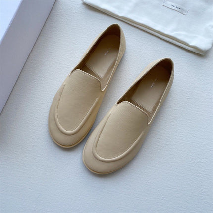 The*Row Loafers Soft Leather Soft Sole Slip-On Granny Shoes Genuine Leather Flat Casual Women's Shoes British Style Casual