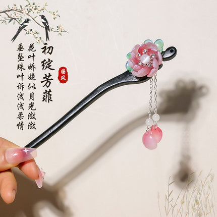 Antique Hairpin Tassel Step Wooden Hairpin Imitation Ebony Headwear Disc Hair Han Clothes Accessories Hair-pulled Ancient Clothes Hair Women