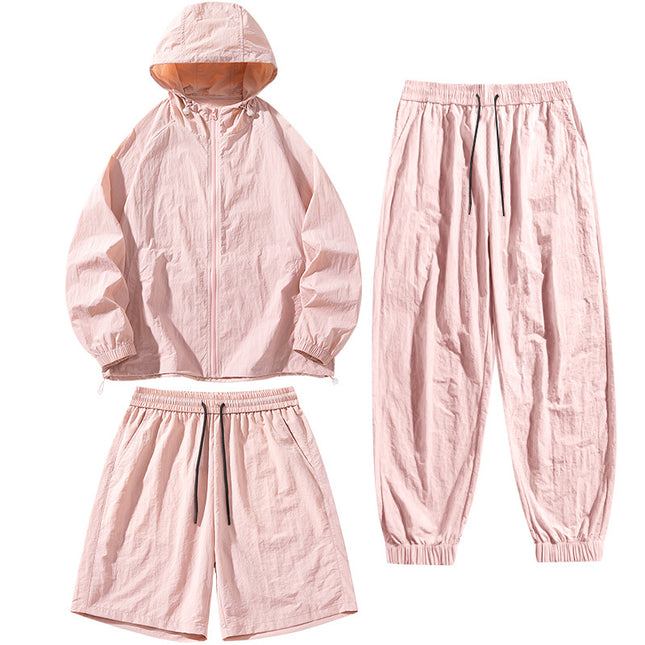 Sun Protection Clothing Set Upf50+ Cool-Touch Ice Silk Original Yarn Hooded Breathable Nylon Ice Silk Outdoor Skin Protection Clothing Shorts