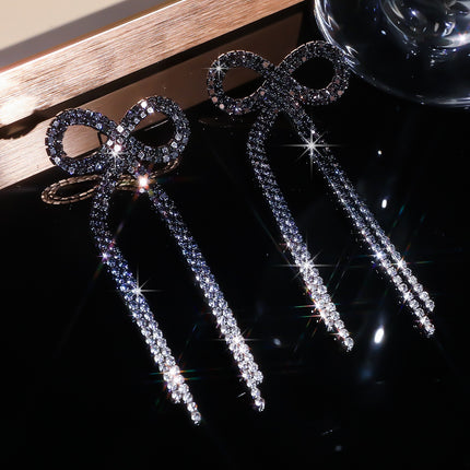 Shein Explosive Bow Long Tassel Earrings Women's Personality Super Flash Rhinestone Bride Wedding All-match Ear Jewelry