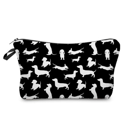 Trendy new sausage dog printed cosmetic bag cute animal cosmetics storage bag large capacity wash bag
