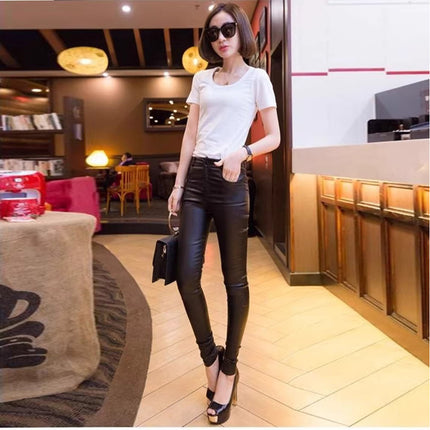 2025 Autumn and Winter Trendy Leather Pants for Women, Fleece-Lined and Thickeneded, Korean Style Tight-Fitting High-Waist Slimming Look Pants for Women, Outer Wear Leggings