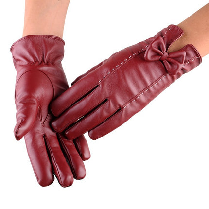 Wholesale men's leather gloves winter riding warm waterproof windproof fleece-lined thickened Korean gloves women driving touch screen