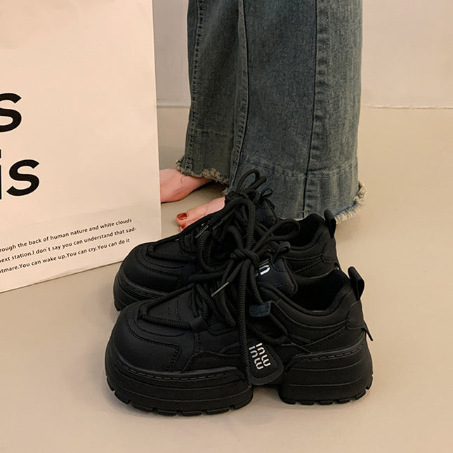 Women's Shoes 2025 New Spring Black Sneakers Versatile Casual Sneakers Thick-Soled Height-Increasing Dad Shoes to Match Skirts