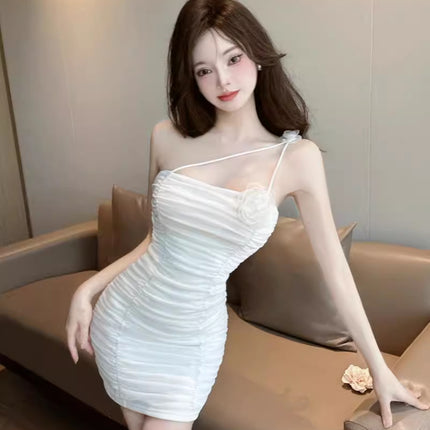 Pleated Mesh Figure Sexy Hip Skirt Female Anchor Mirror Small Age-reducing Tight Sling dress