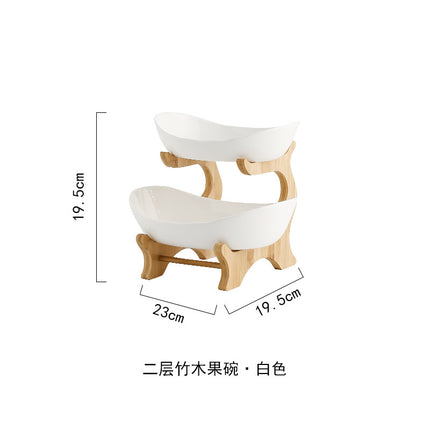 European-style three-layer ceramic dried fruit plate new creative bamboo rack multi-layer fruit plate household snack plate factory direct sales