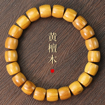 Zhemu bracelet straight cut barrel beads 8*10MM men's and women's couples bracelet new Chinese antique jewelry Wen play yellow sandalwood string