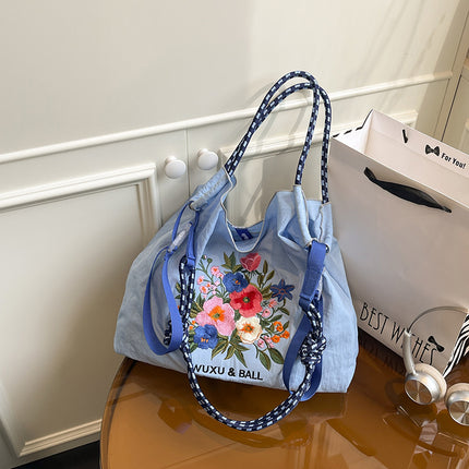 New Canvas Bag Embroidered Shopping Bag Tote Bag Large Capacity Bag Women's Handbag Crossbody Bag