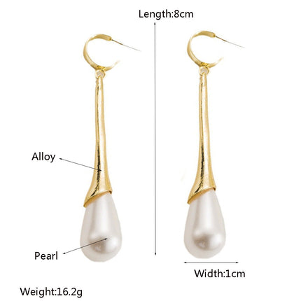 Europe and the United States hot new drop shaped pearl temperament earrings versatile fashion long high quality silver pin earrings earrings