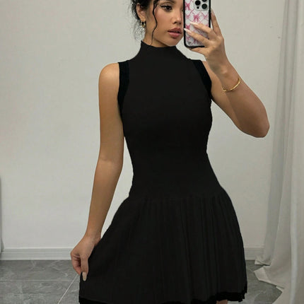 Cross-border European and American Women's AliExpress Explosions Knitted Mini dress Fashion Round Neck Ruffled A- line dress