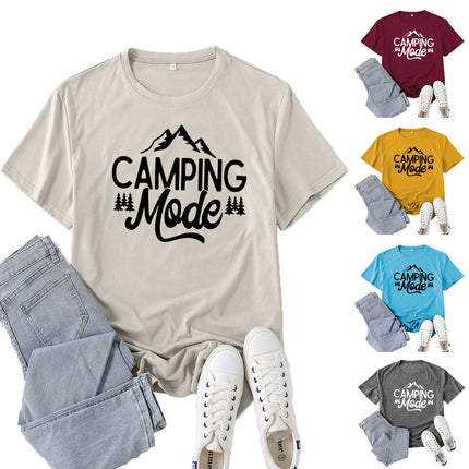 Amazon Supply Camping Mode Printed Short-Sleeved Women's Casual Summer Casual Loose Round Neck European Size