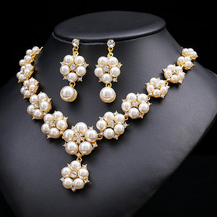 Pinduoduo Cross-border Pearl Women's Fashion Elegant Alloy Drop Bridal Dress Accessories Necklace Earrings suit
