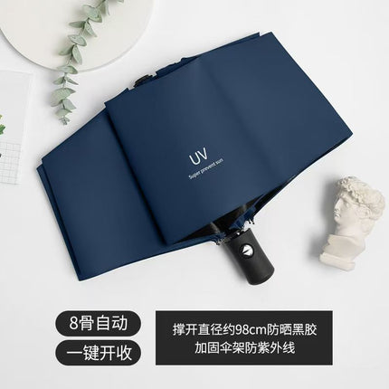 Full-automatic Umbrella Reinforced Windproof Folding Umbrella Black Rubber Sunny and Rain Dual-use Women's Sunscreen Sunshade Umbrella Sun Umbrella Advertising