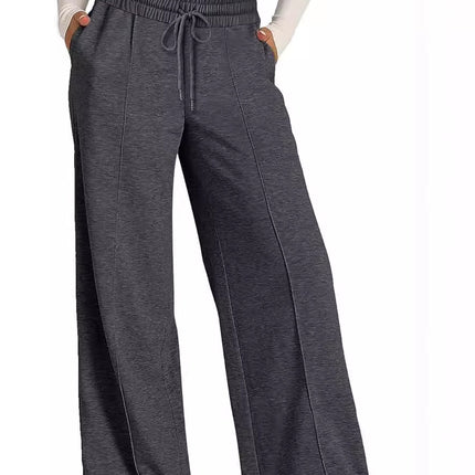 Cross-Border Export Amazon Temu2024 Spring and Summer European and American Style Pure Color Casual Wide-Leg Drawstring Elastic Waist Sweatpants