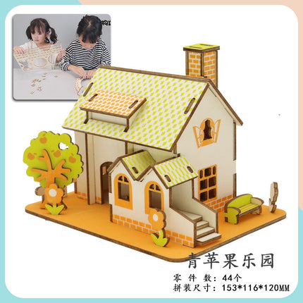 Wooden 3d 3d puzzle assembled building model youth diy style cottage educational toy small Western House