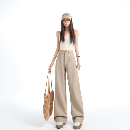 Double Pleated Three-Dimensional Pocket Design Suit Casual Pants for Women 2025 New High-Waisted Loose Slimming Drape Wide-Leg Pants