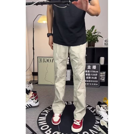 American-style Machete Cutting Crock Pants Boys Autumn Fashion Brand Loose creamy-white Pants High-grade Casual Straight Pants
