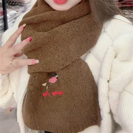 Autumn and Winter Warm Scarf for Women Japanese Style Cute Puppy Embroider Knitted Cold-Proof Fashion Versatile High-End Scarf for Students